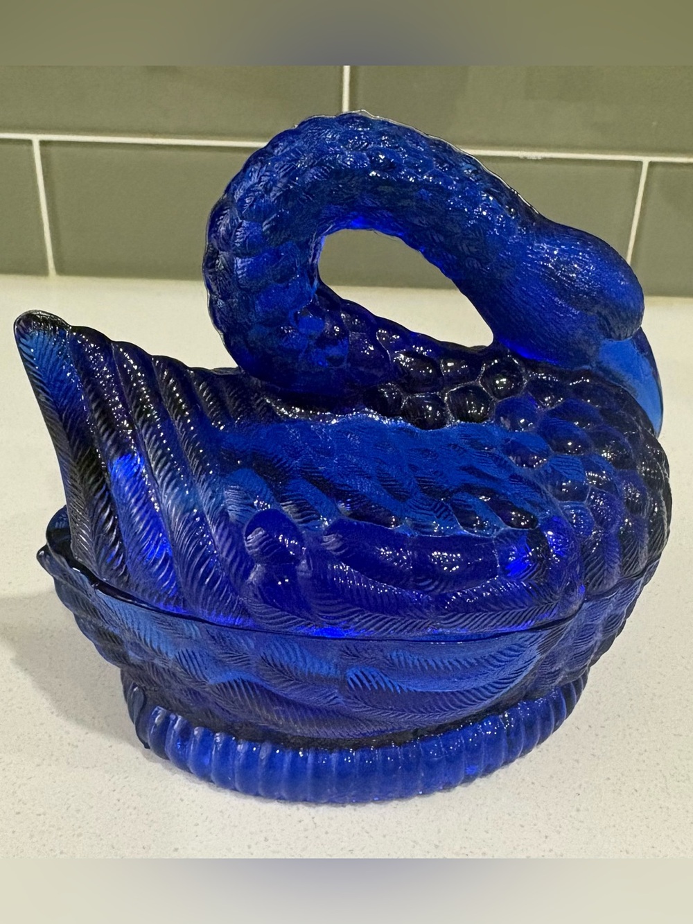 Vintage Cobalt Blue Swan on Nest Dish